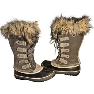 Women's Sorel NL1540 Joan of Arctic Snow Gray Waterproof Leather Boots Size 6